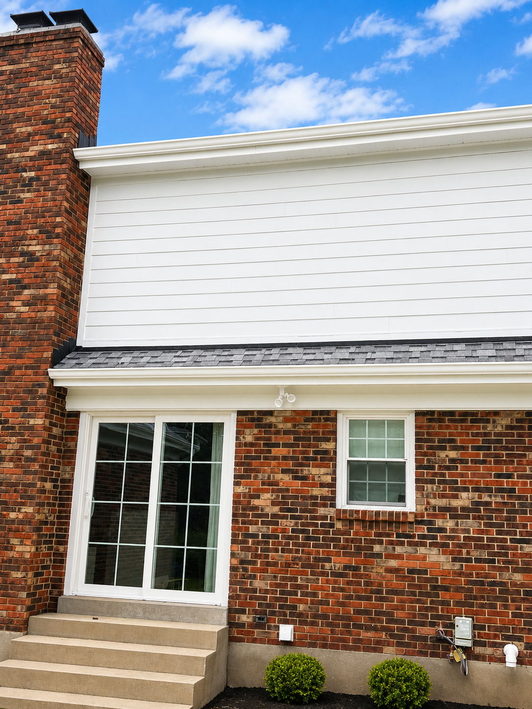 Charming Gable & Dormer Addition — rear addition with new windows, steps, and white siding by Luxe Built Louisville KY