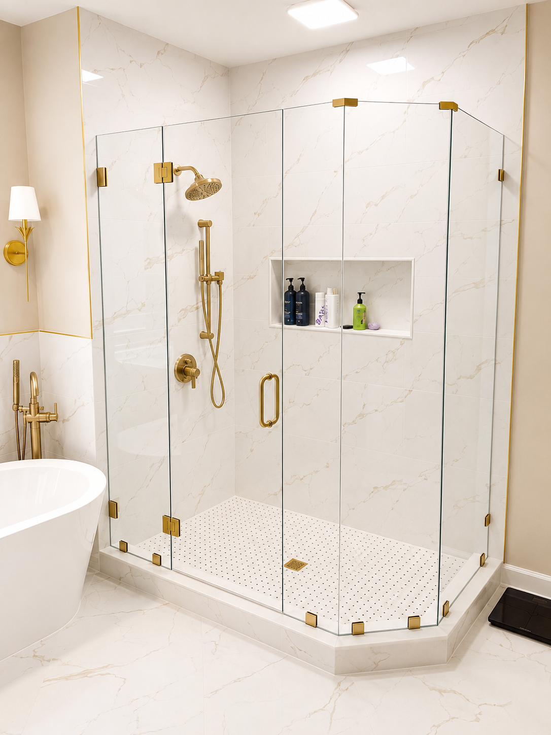Elegant Bathroom — custom glass shower enclosure by Luxe Built Louisville KY